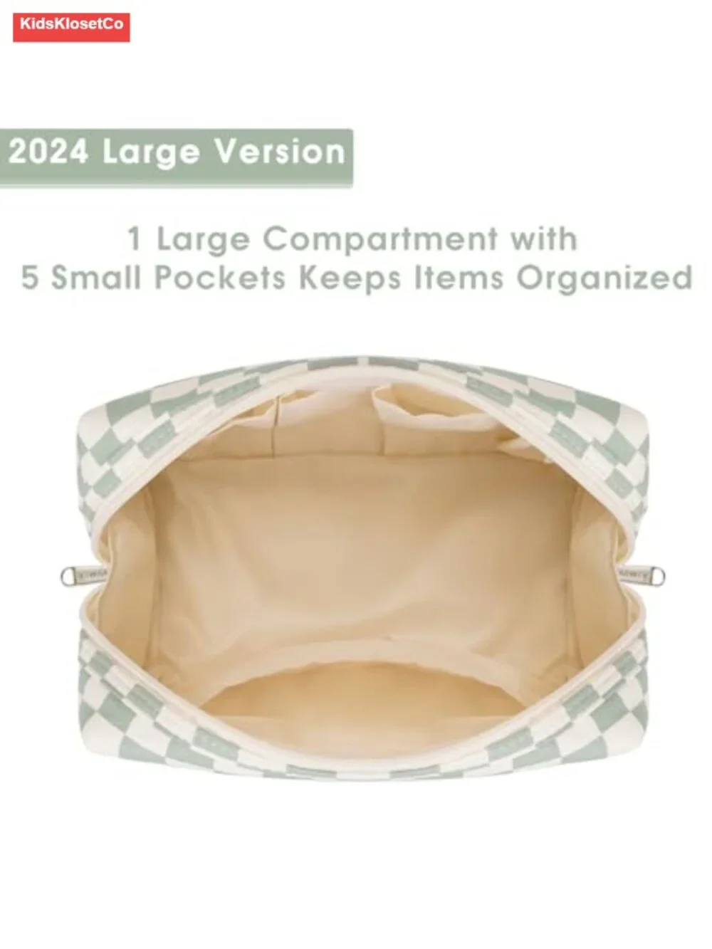 Large Checkered Makeup Bag Travel Cosmetic Organizer Toiletry with Compartments